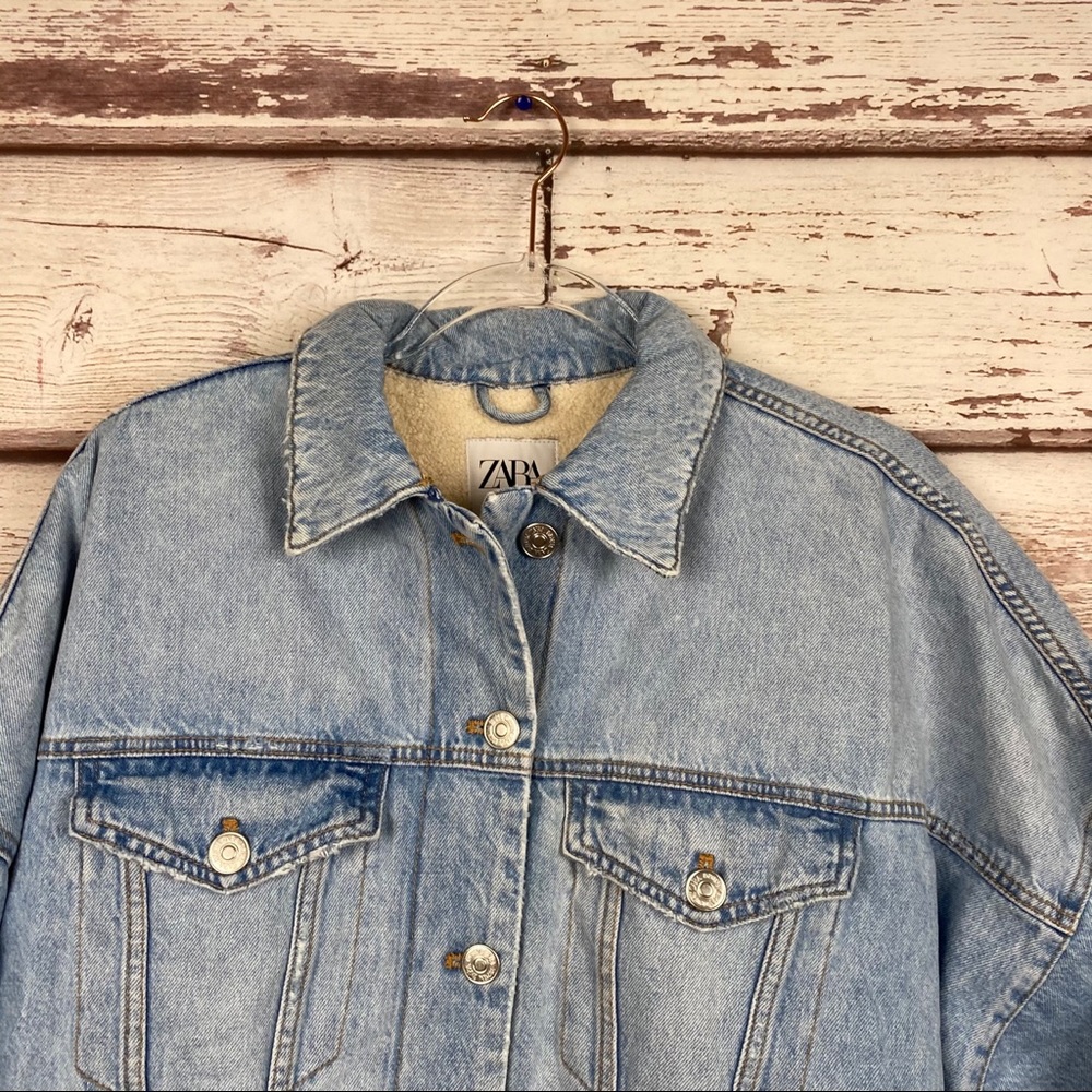 NWT Zara Oversize Denim Jacket w/ Faux Shearling - Picture 2 of 16